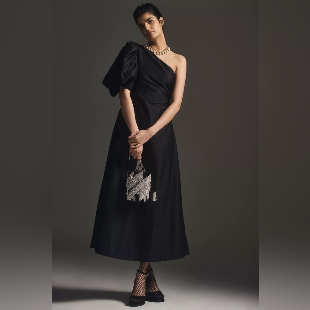 Anthropologie Aureta Studio One-Shoulder Puff-Sleeve Dress